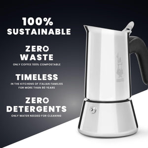 Caffettiera Venus 2 Tazze in Acciaio Inox caffè espresso Manico Ergonomico e Valvola di Sicurezza Bialetti