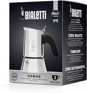 Caffettiera Venus 2 Tazze in Acciaio Inox caffè espresso Manico Ergonomico e Valvola di Sicurezza Bialetti