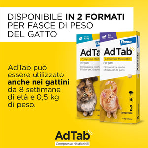 Compresse Antiparassitarie Masticabili AdTab per Gatti da 2 a 8 kg 3 Compresse da 48 mg Protezione Mensile contro Pulci e Zecche Elanco