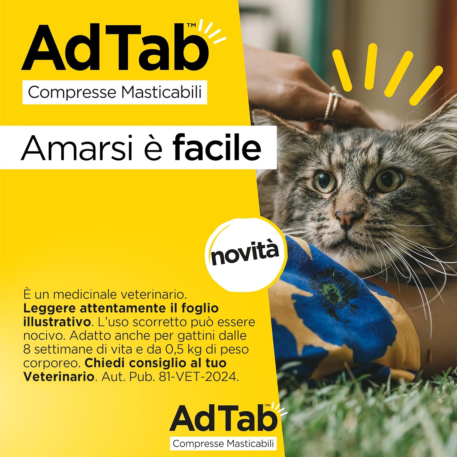 Compresse Antiparassitarie Masticabili AdTab per Gatti da 2 a 8 kg 3 Compresse da 48 mg Protezione Mensile contro Pulci e Zecche Elanco