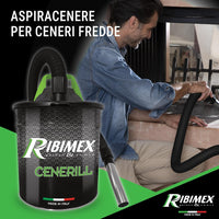 Aspiracenere Elettrico Cenerill 1000W con Filtro HEPA Lavabile Bidone in Acciaio 18 Litri e Tubo Metallico Ribimex