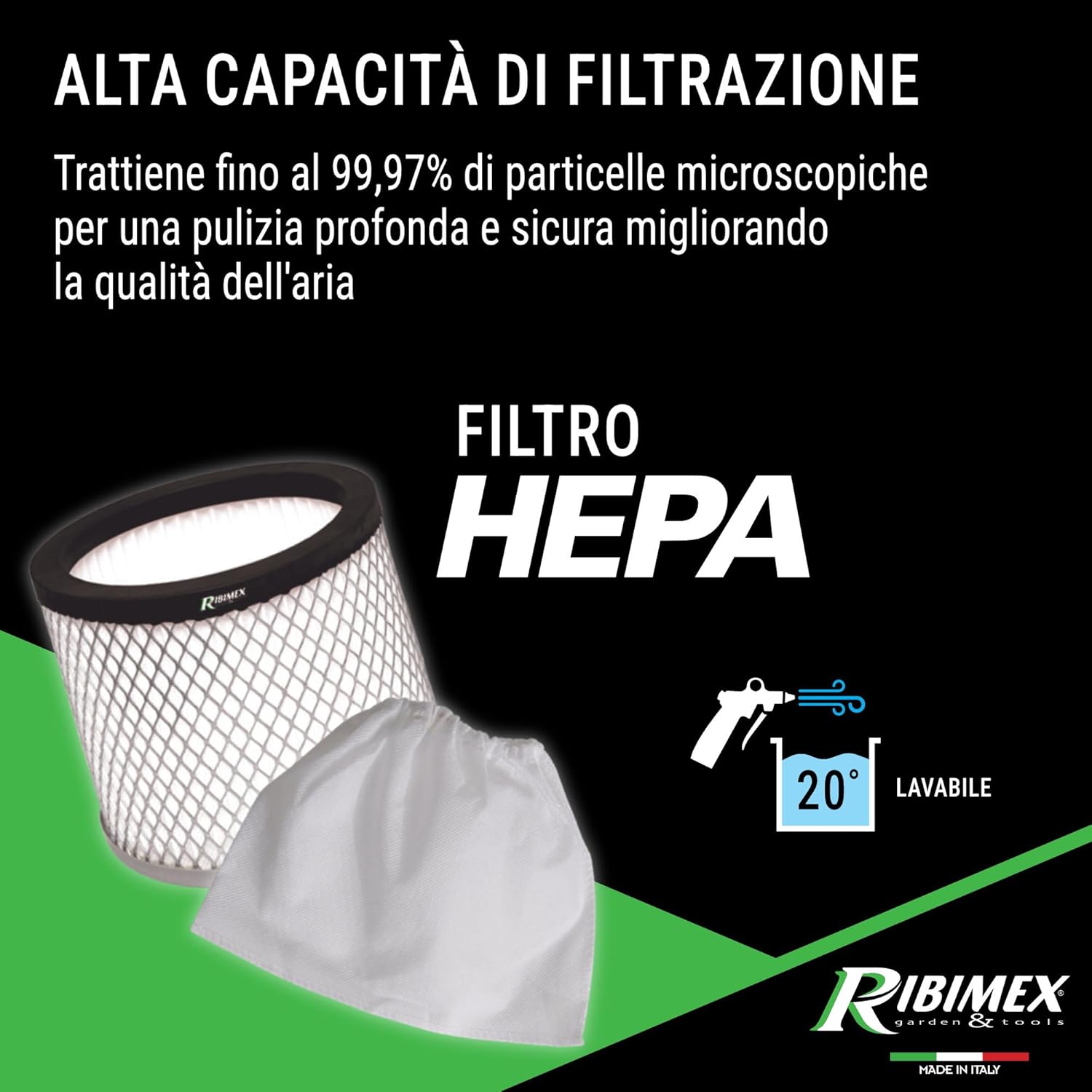 Aspiracenere Elettrico Cenerill 1000W con Filtro HEPA Lavabile Bidone in Acciaio 18 Litri e Tubo Metallico Ribimex