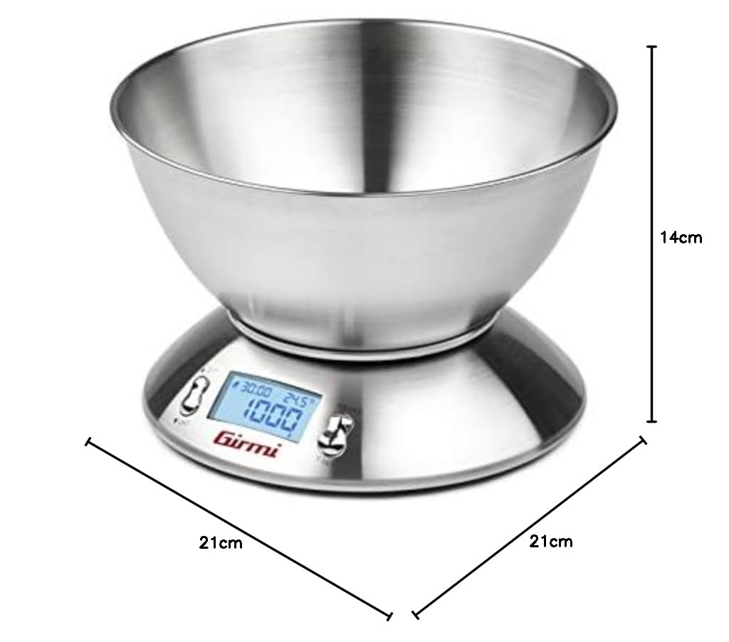Bilancia da Cucina Digitale PS85 con Ciotola in Acciaio Inox Portata 3 kg Precisione 1 g Display LCD e Funzione Tara Girmi