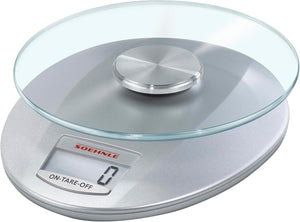 Bilancia da Cucina Digitale Roma Silver con Piatto in Vetro Rimovibile Portata 5 kg Precisione 1 g Display LCD Soehnle