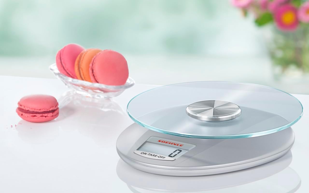 Bilancia da Cucina Digitale Roma Silver con Piatto in Vetro Rimovibile Portata 5 kg Precisione 1 g Display LCD Soehnle