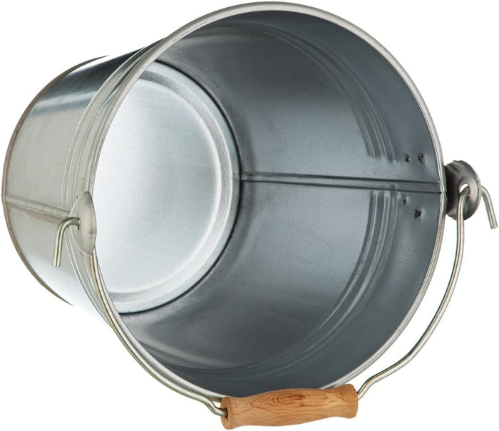 Secchio Zincato 8 Litri in Metallo Rinforzato con Manico in Ferro e Inserto in Legno Resistente e Multiuso