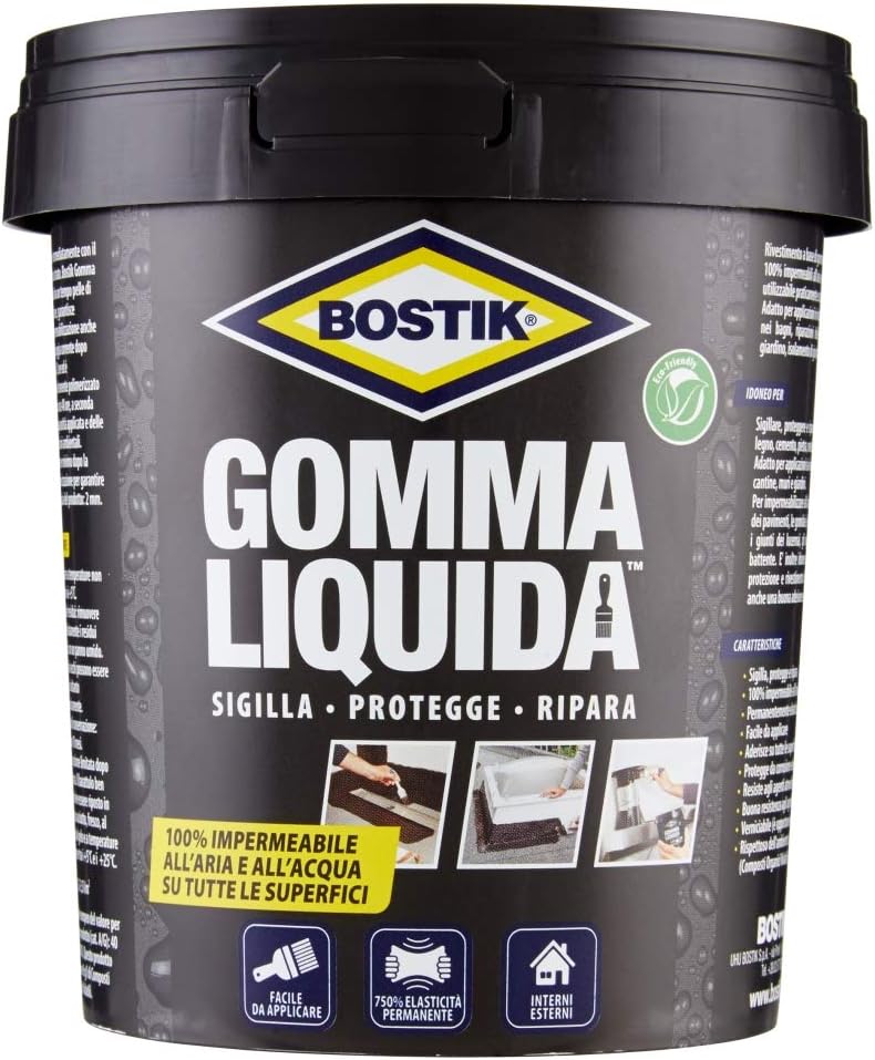 Gomma Liquida Sigillante Impermeabile 750 ml Elastica e Verniciabile per Riparazioni e Rivestimenti Interni ed Esterni Bostik UHU Bison