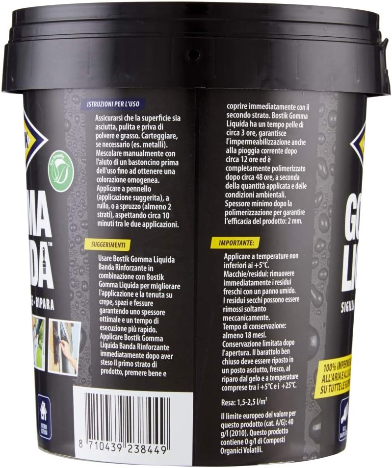 Gomma Liquida Sigillante Impermeabile 750 ml Elastica e Verniciabile per Riparazioni e Rivestimenti Interni ed Esterni Bostik UHU Bison
