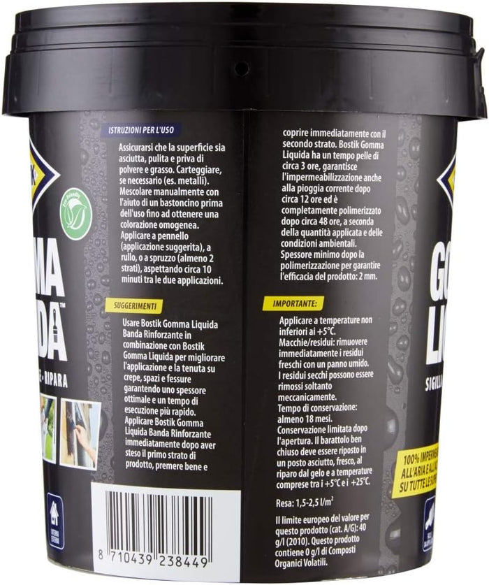 Gomma Liquida Sigillante Impermeabile 750 ml Elastica e Verniciabile per Riparazioni e Rivestimenti Interni ed Esterni Bostik UHU Bison