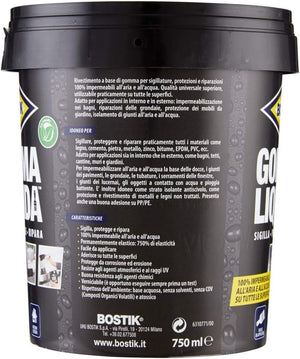 Gomma Liquida Sigillante Impermeabile 750 ml Elastica e Verniciabile per Riparazioni e Rivestimenti Interni ed Esterni Bostik UHU Bison