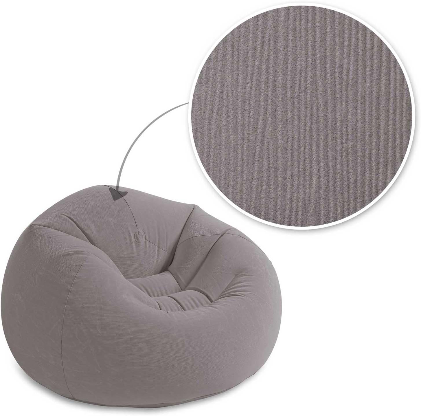 Poltrona a Sacco Gonfiabile Airbed da Interno ed Esterno Grigio cm 107x104x69 Vinile Floccato Comfort Intex