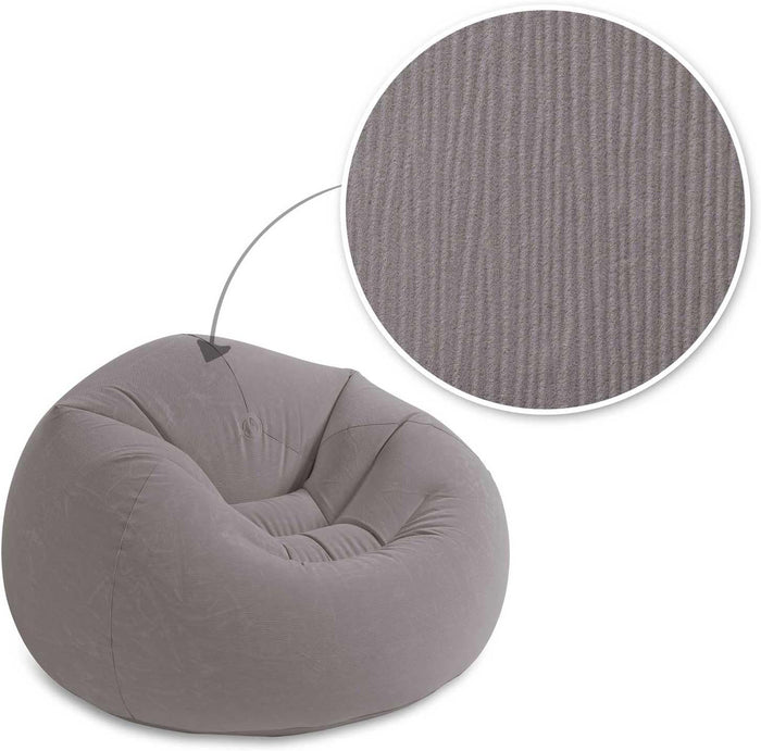 Poltrona a Sacco Gonfiabile Airbed da Interno ed Esterno Grigio cm 107x104x69 Vinile Floccato Comfort Intex