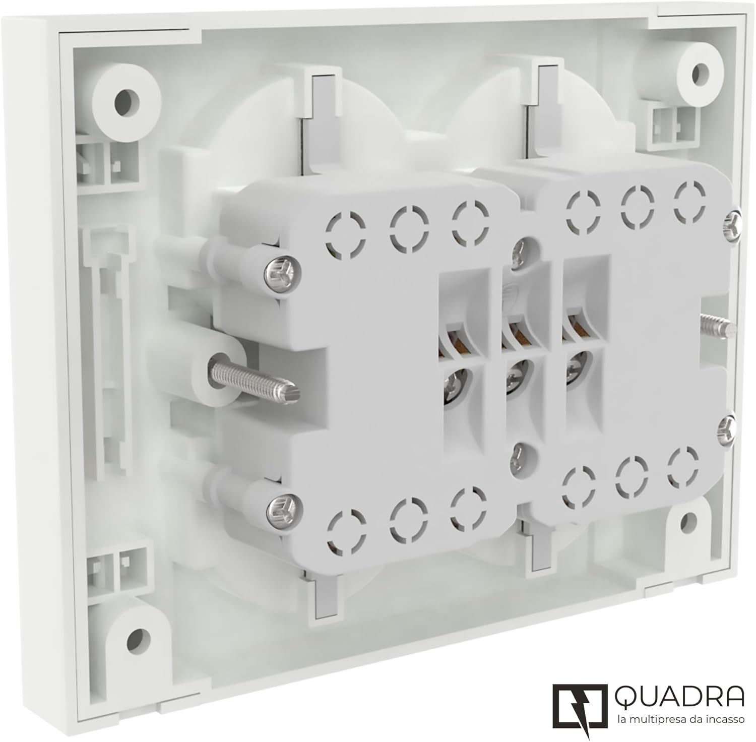 Multipresa da Incasso Quadra 4 Prese Universali Bipasso Schuko Compatibile con Scatole 3 Moduli Colore Bianco