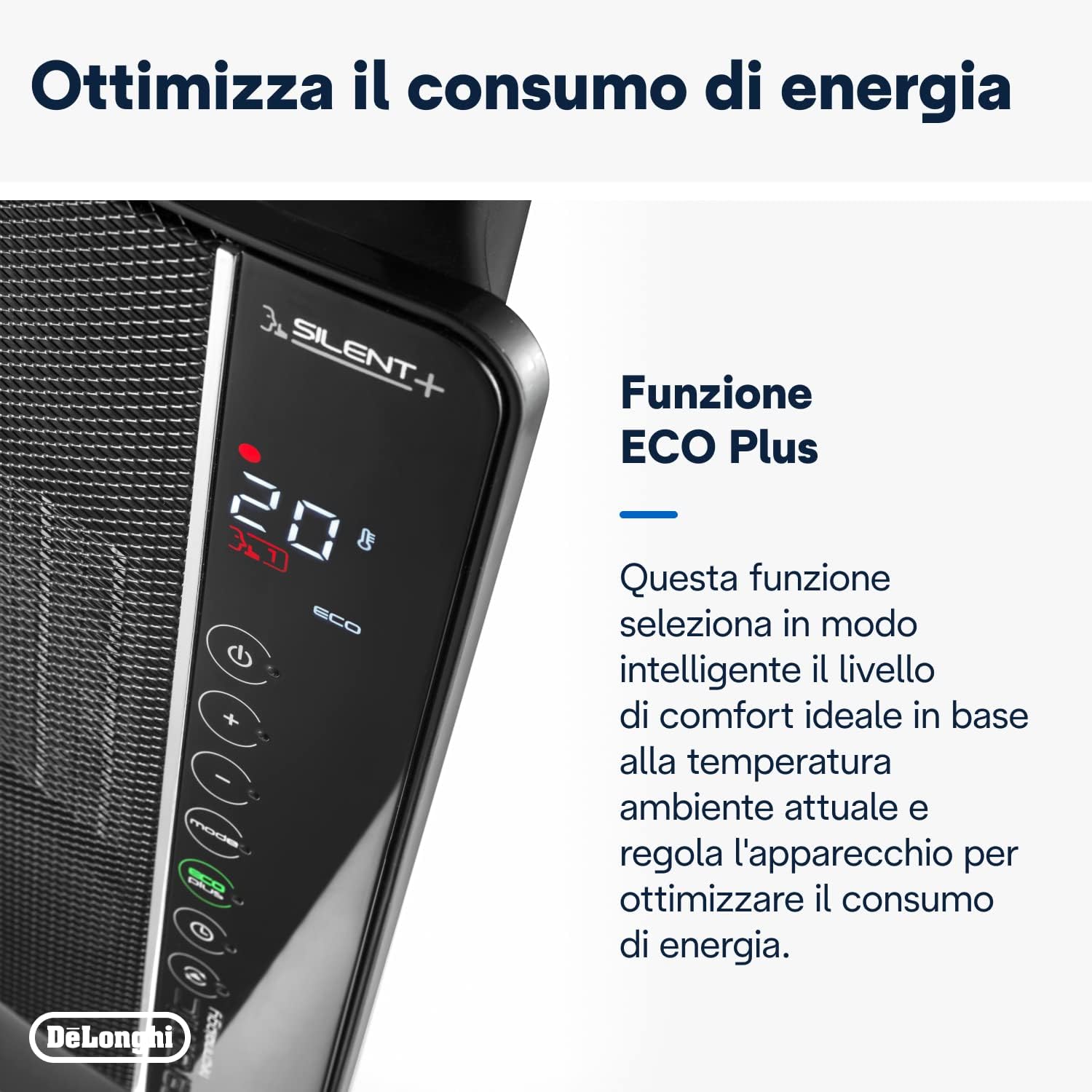 Termoventilatore Ceramico a Torre TCH 8993ER 2400W Display LED Telecomando Funzione Eco Plus Ambienti fino a 70 m³ DeLonghi