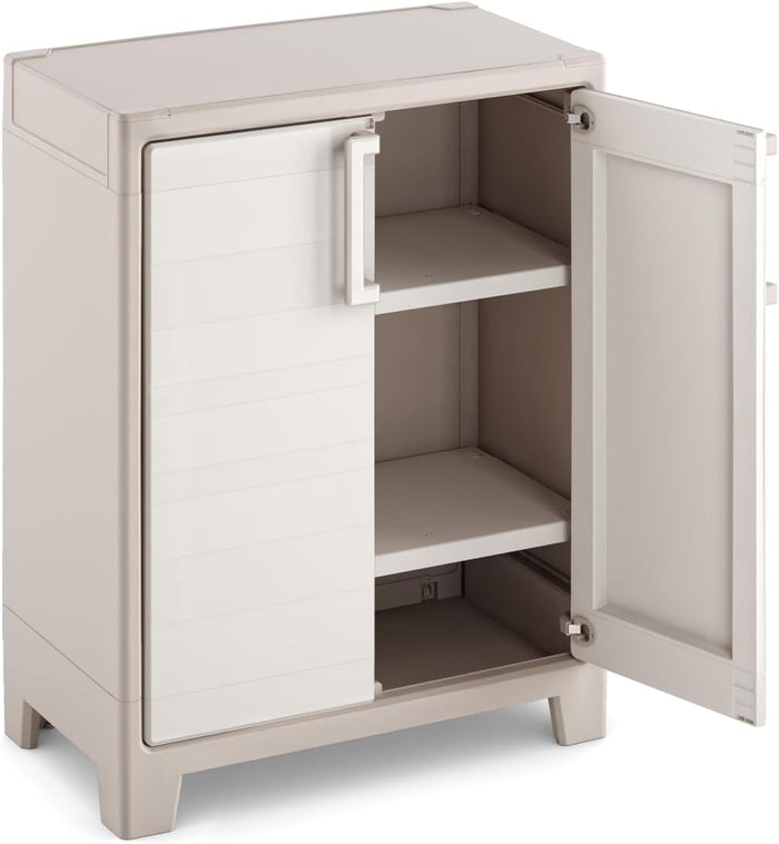 Armadio Basso Gulliver 2 Ante 80x44x100 cm in Resina con Ripiani Regolabili e Cerniere in Metallo per Interno ed Esterno Keter