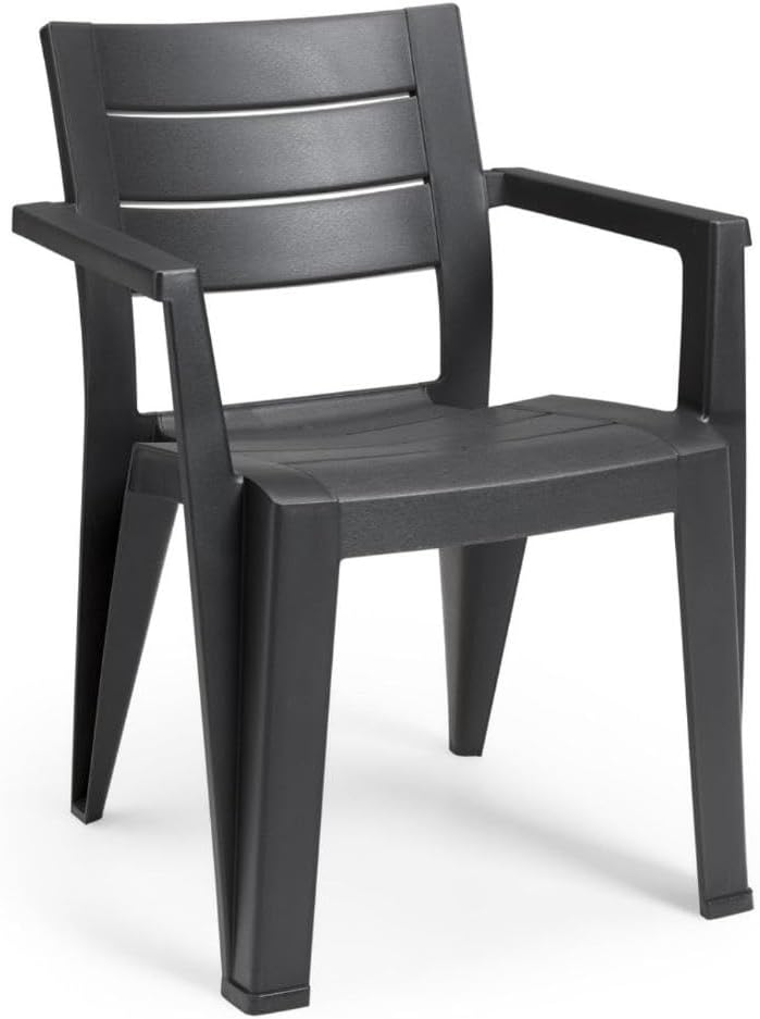 Sedia da Giardino Julie in Polipropilene Graphite con Braccioli Design Moderno Impilabile e Resistente ai Raggi UV Keter