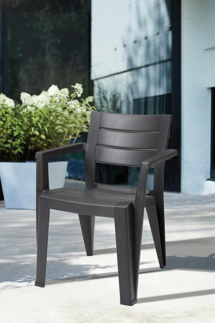 Sedia da Giardino Julie in Polipropilene Graphite con Braccioli Design Moderno Impilabile e Resistente ai Raggi UV Keter