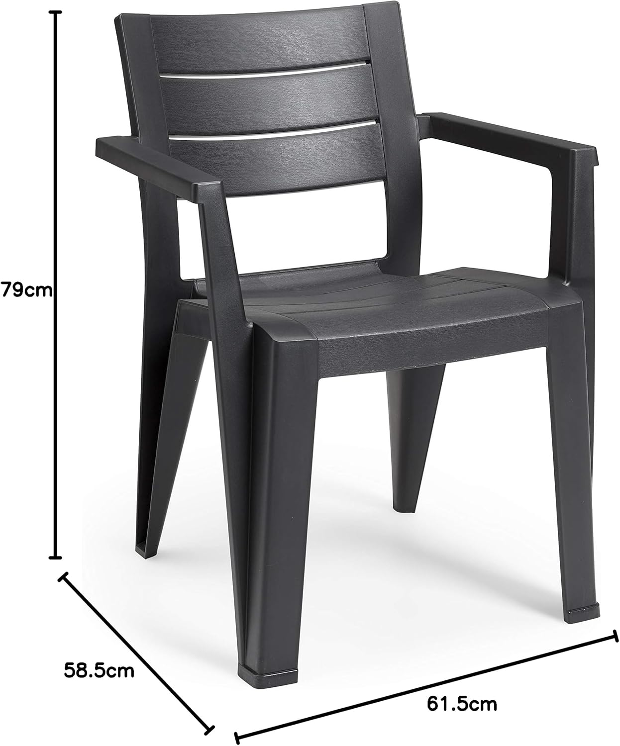 Sedia da Giardino Julie in Polipropilene Graphite con Braccioli Design Moderno Impilabile e Resistente ai Raggi UV Keter
