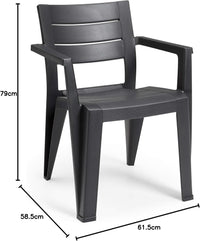 Sedia da Giardino Julie in Polipropilene Graphite con Braccioli Design Moderno Impilabile e Resistente ai Raggi UV Keter
