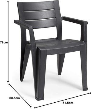 Sedia da Giardino Julie in Polipropilene Graphite con Braccioli Design Moderno Impilabile e Resistente ai Raggi UV Keter