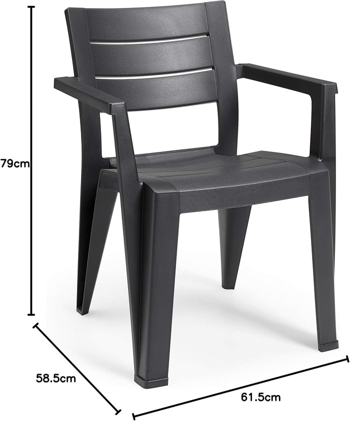 Sedia da Giardino Julie in Polipropilene Graphite con Braccioli Design Moderno Impilabile e Resistente ai Raggi UV Keter