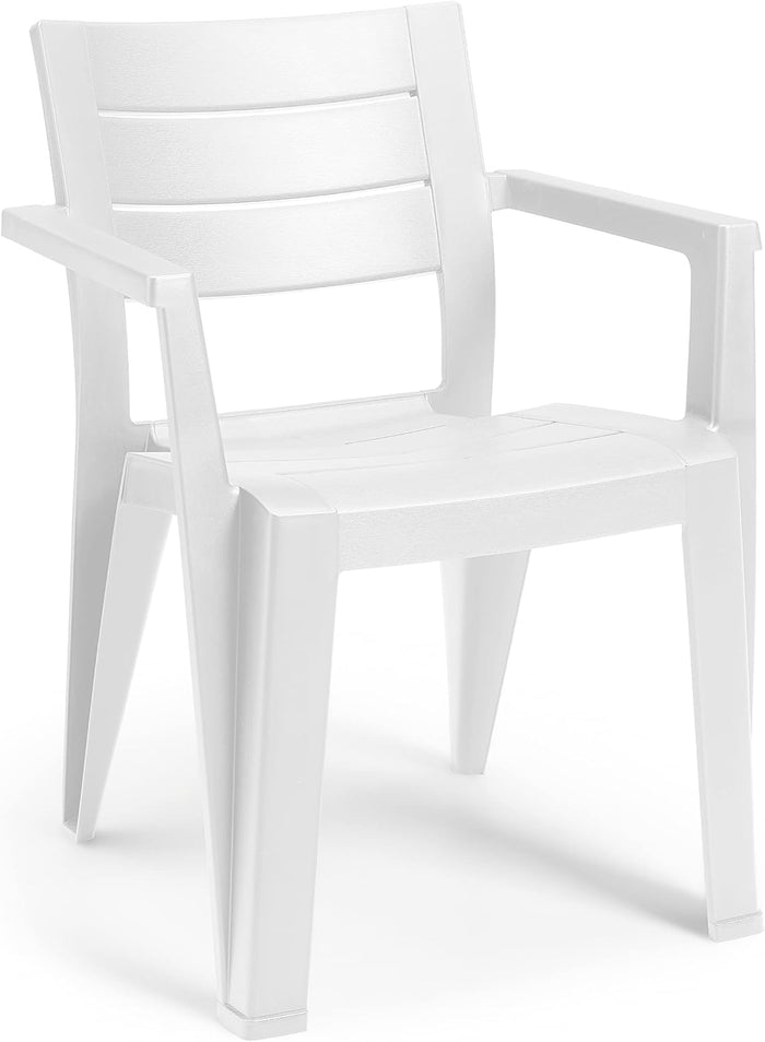 Sedia da Giardino Julie con Braccioli in Polipropilene Effetto Legno Colore Bianco Impilabile e Resistente alle Intemperie Keter