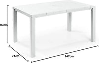 Tavolo da Giardino Julie 147x90x75 cm in Polipropilene Effetto Legno con Struttura in Metallo e Foro Ombrellone Colore Bianco Keter