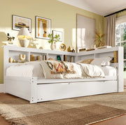 Divano letto 140x200 cm con letto estraibile; prese e 2 porte USB in MDF e pino bianco