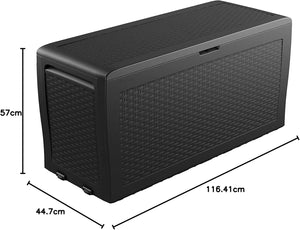 Cassapanca da Esterno Samoa 270 Litri in Resina Effetto Rattan con Ruote e Seduta Portata 150 kg Colore Grafite Keter