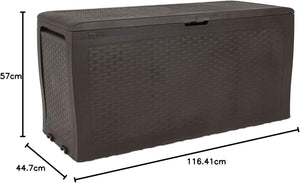 Cassapanca da Esterno Samoa 270 Litri in Resina Effetto Rattan con Ruote e Seduta Portata 150 kg Colore Marrone Keter