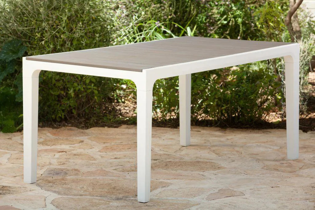 Tavolo da Giardino Harmony 160x90x74 cm in Resina Effetto Legno Colore Bianco Tortora Resistente ai Raggi UV Keter