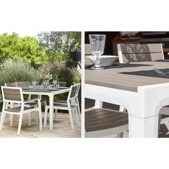 Tavolo da Giardino Harmony 160x90x74 cm in Resina Effetto Legno Colore Bianco Tortora Resistente ai Raggi UV Keter