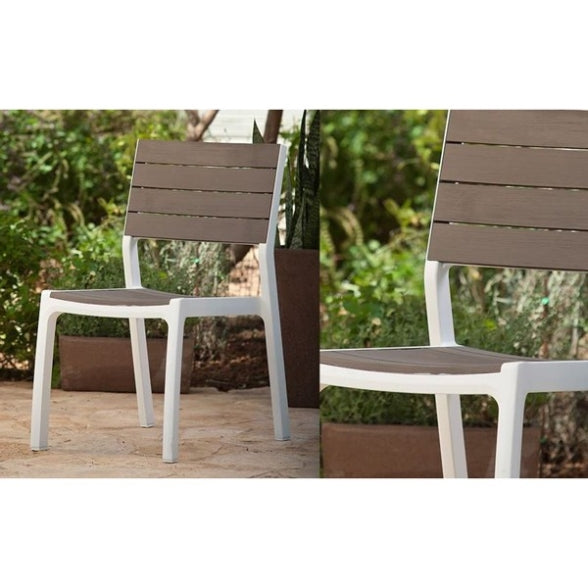 Sedia da Giardino Harmony in Resina Effetto Legno Colore Bianco Tortora Impilabile e Resistente alle Intemperie Keter