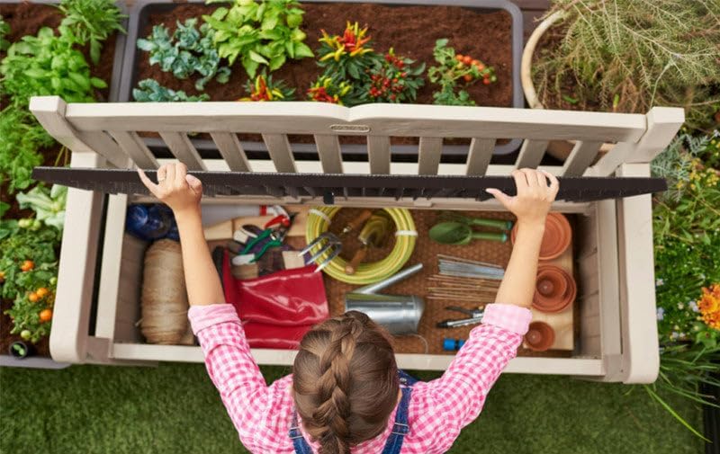 Panchina Contenitore da Giardino Eden in Resina Effetto Legno Marrone 265 Litri con Seduta per 2 Persone Keter