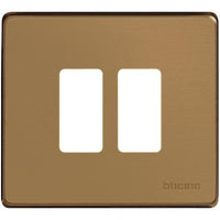 Placca 2 posti in alluminio color bronzo per scatola tonda