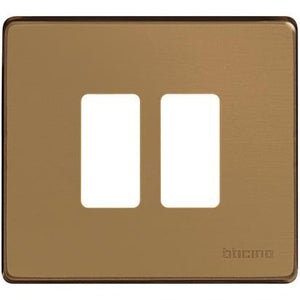 Placca 2 posti in alluminio color bronzo per scatola tonda