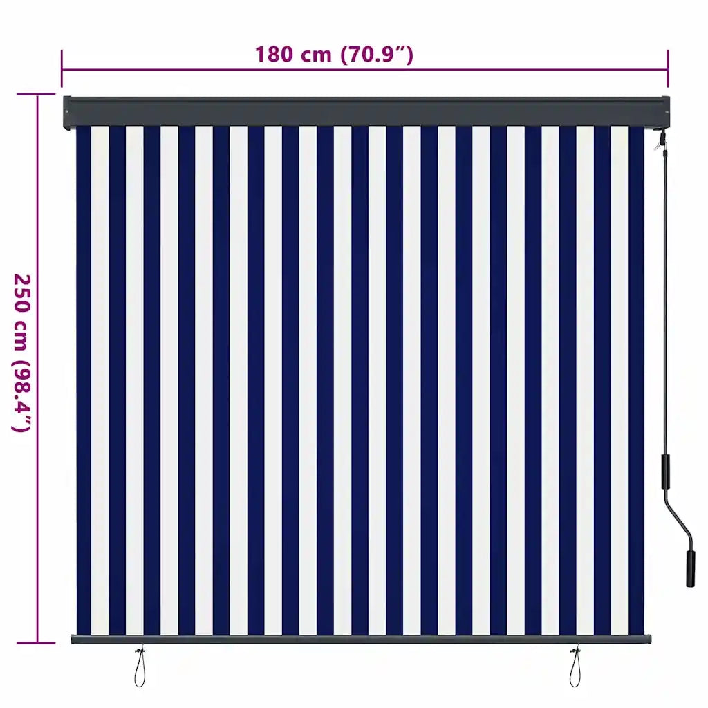 vidaXL Tenda a Rullo Esterna Rigato Blu e bianco 180 x 250 cm Tessuto