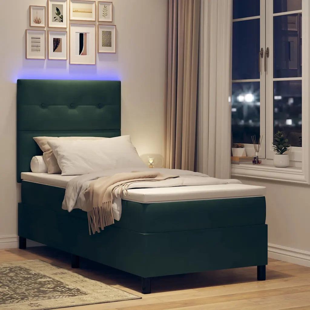 Letto a Sorgente LED Verde Scuro 80 x 200 cm Tessuto