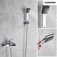 "ROSA" | Rubinetto per vasca a cascata doccia cromata| in acciaio inox con doccetta e supporto Set completo termostato vasca con rubinetto miscelatore