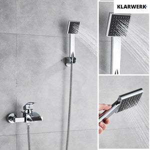 "ROSA" | Rubinetto per vasca a cascata doccia cromata| in acciaio inox con doccetta e supporto Set completo termostato vasca con rubinetto miscelatore