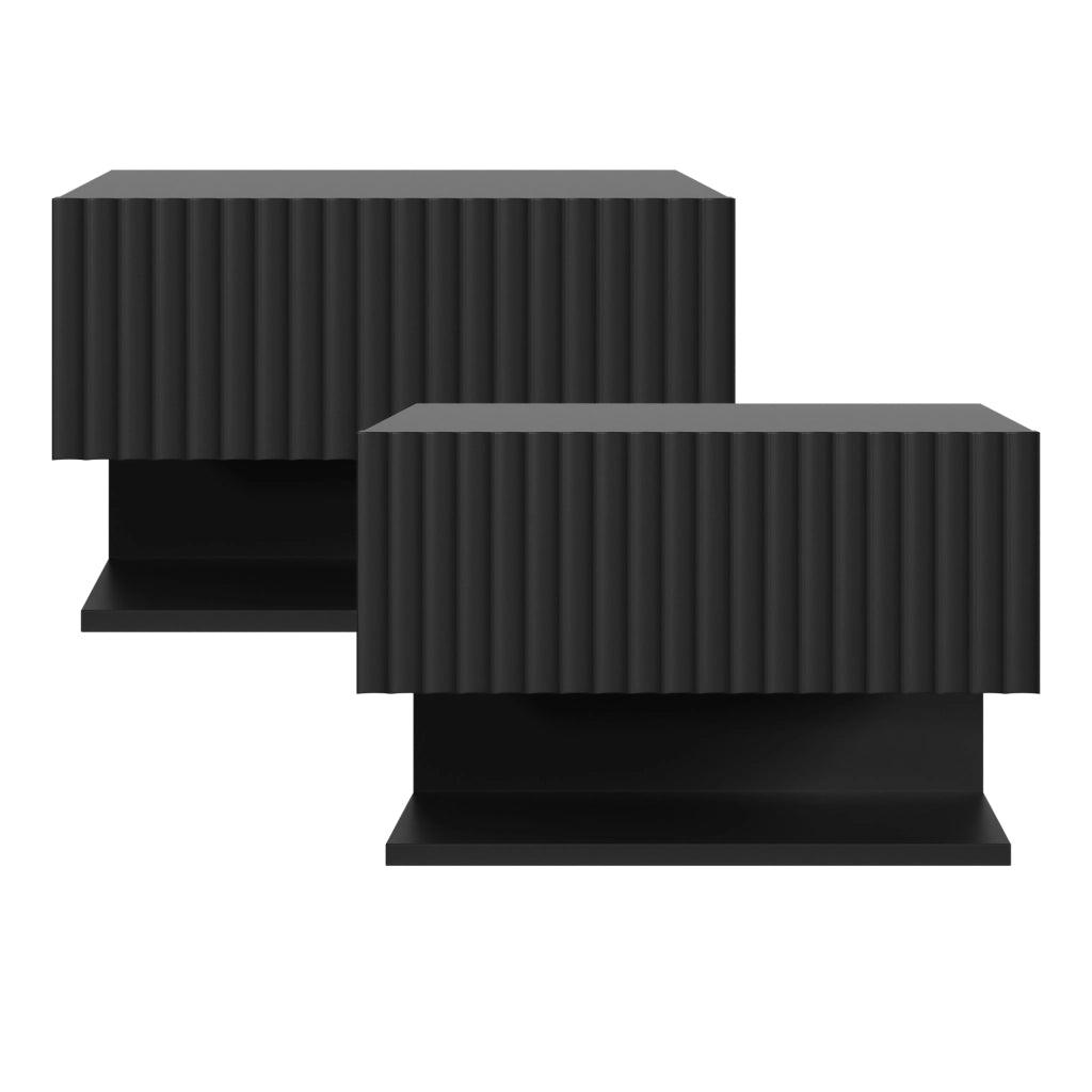 Set di 2 Comodini Sospesi da Parete Nand con Cassetto e Ripiano 42x30x30 cm Nero [en.casa]