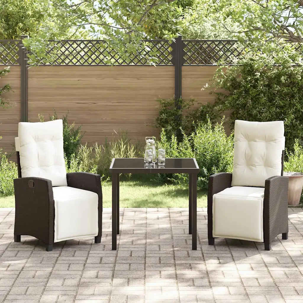 Set da Pranzo per Giardino con cuscino 3 pcs Marrone polyrattan 3380428