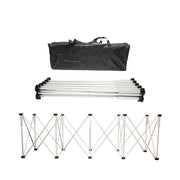 Tavolo da lavoro pieghevole a fisarmonica con 10 gambe, struttura in alluminio 226x61x72cm