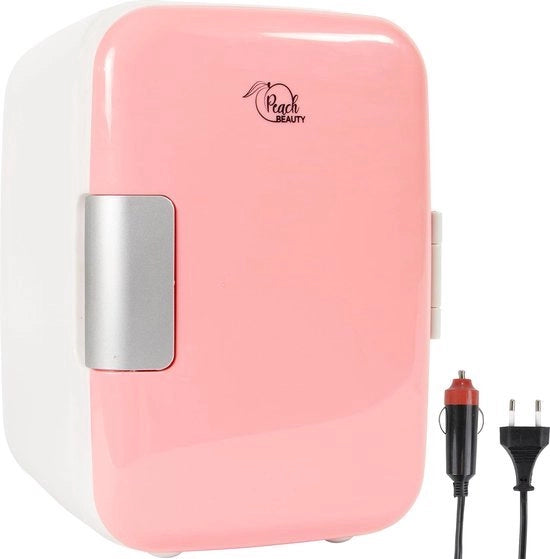 Mini frigorifero 5L - maniglia - Ideale per il trucco - Con specchio a LED trasportabile - DC/AC - 12/220V - Raffreddamento e riscaldamento - rosa