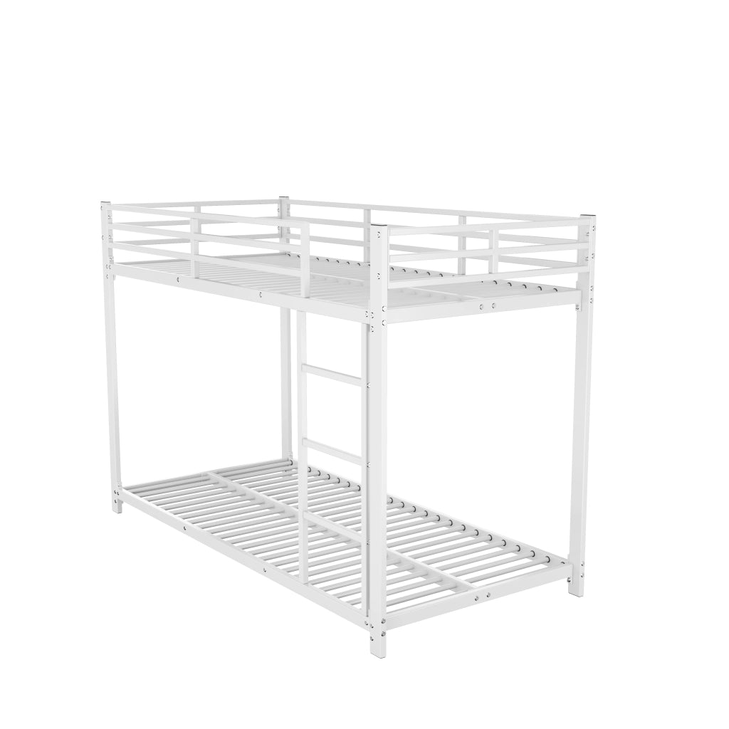 Letto a Castello 90 × 200 cm; Letto Singolo con Sponde di Sicurezza; Struttura in Metallo; senza Materasso; Bianco