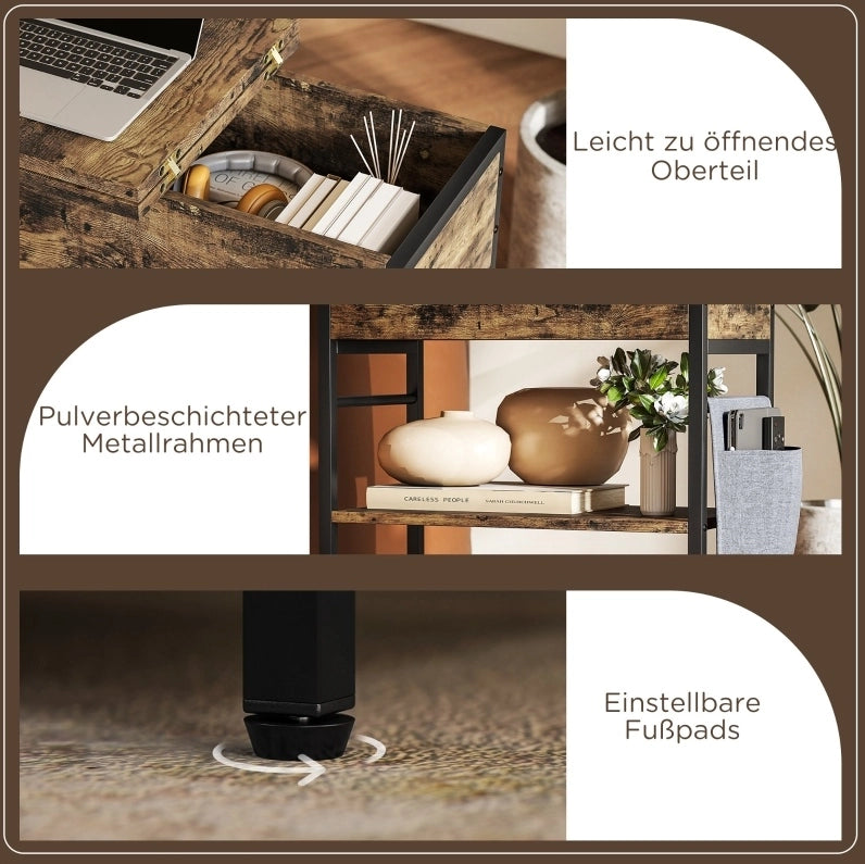 Tavolino laterale rustico con prese USB e vano contenitore