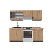 Cucina componibile R-Line Rovere artigianale/Antracite 200 cm, PL Rovere Vicco