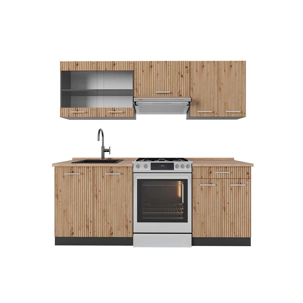 Cucina componibile R-Line Rovere artigianale/Antracite 200 cm, PL Rovere Vicco
