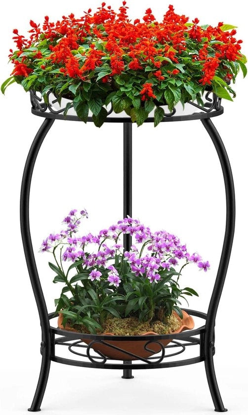 Supporto per piante 48 cm - 2 gradini - Supporto per fiori per interni ed esterni - Metallo - Nero