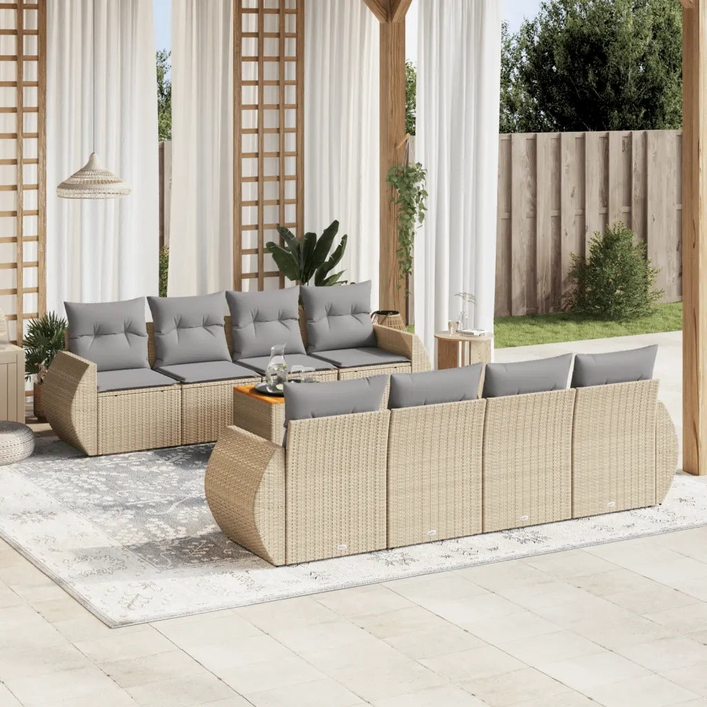 Set Divano da Giardino 9 pz con Cuscini Beige in Polyrattancod mxl 116690